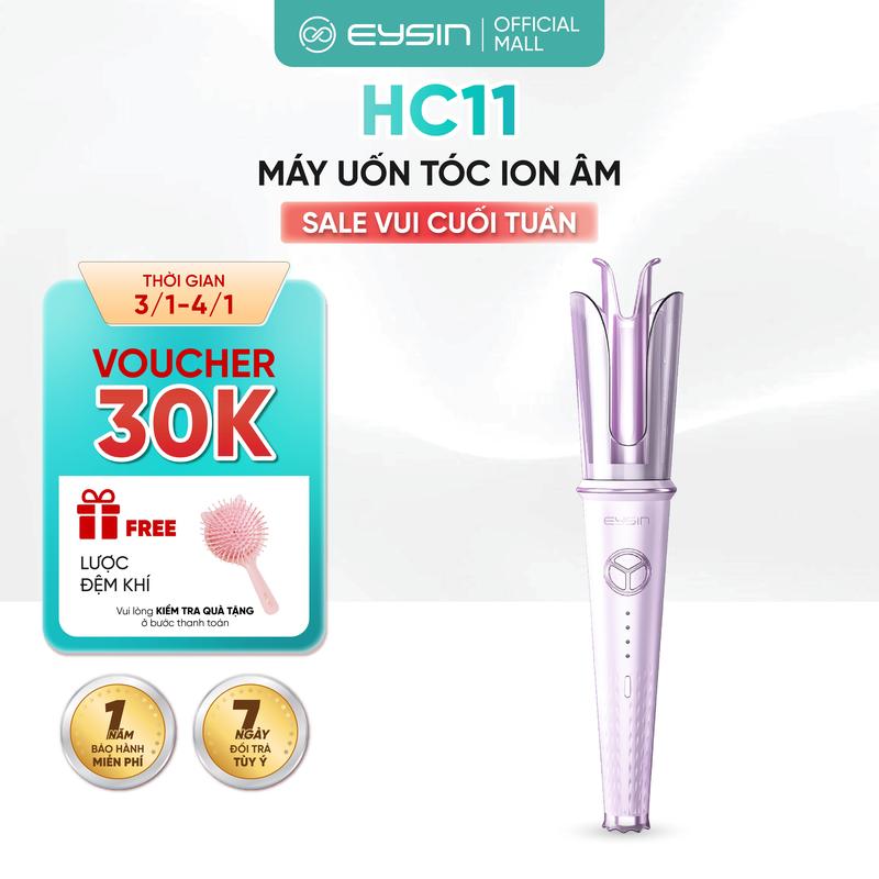  EYSIN HC11 Máy Uốn Tóc Xoay Tự Động Ion Âm 1000W 4 Mức Nhiệt Độ Màu Tím Phủ Protein Thực Vật Chăm Sóc Tóc Mềm Mượt 