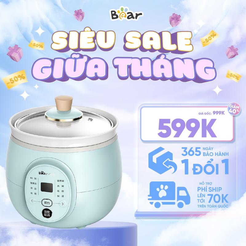 Nồi nấu chậm đa năng 2L Bear DDG-D20P1  (Không đổ nước/ không khay hấp)
