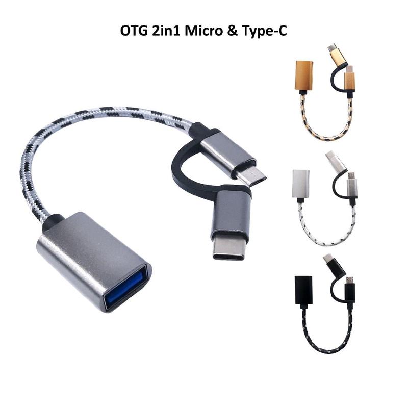 Kabel OTG 2 in 1 Type C / Micro OTG Multifungsi bahan besi high speed usb V8 Storage 4