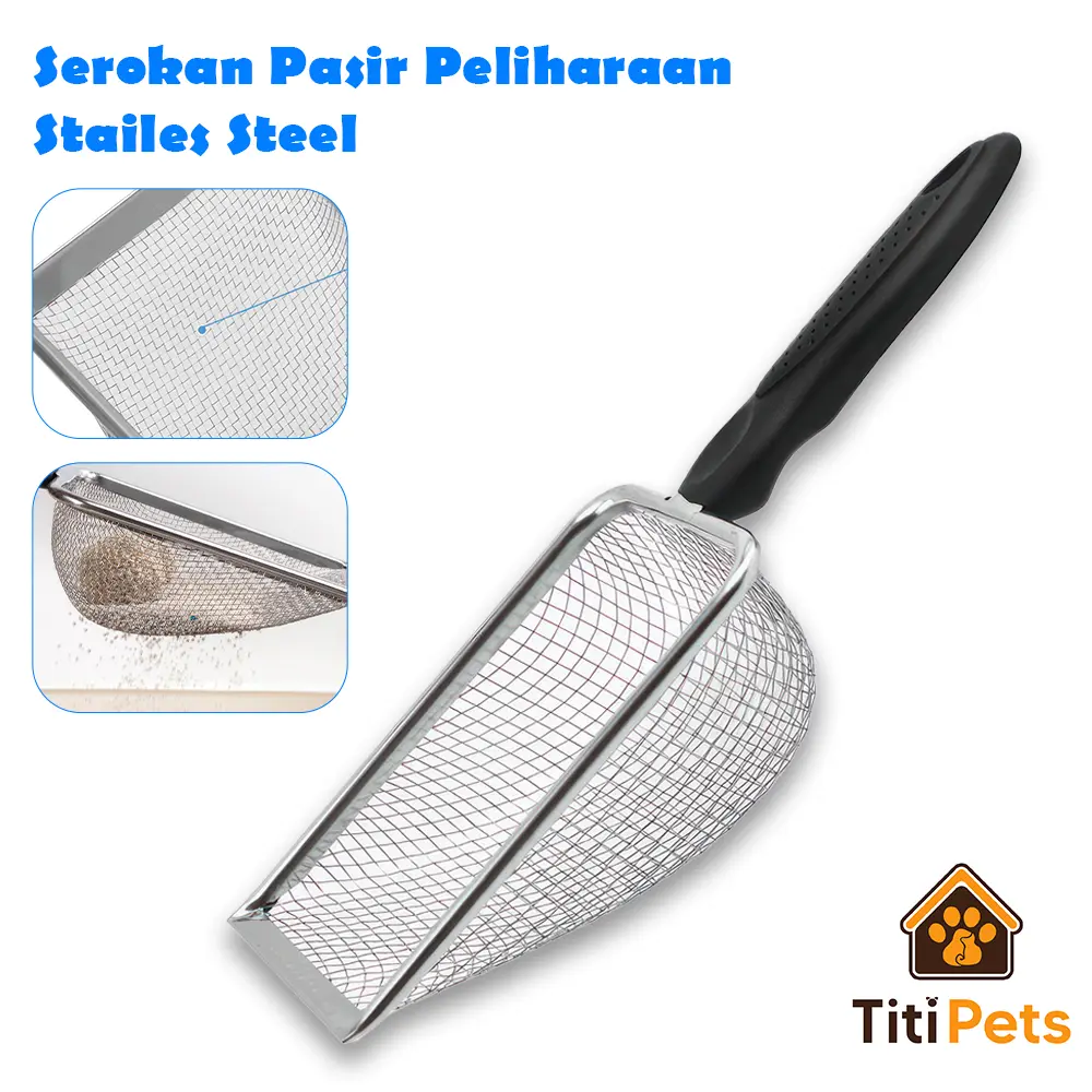 Sekop Pasir Kucing Stainless Steel Premium Serokan Cat Litter Scoop Anti Karat Kuat dan Awet