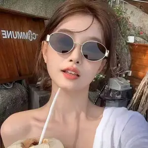 Kacamata Hitam Wanita Fashion Metal Lensa Oval Anti-UV Protection Premium Termurah Sunglasses
