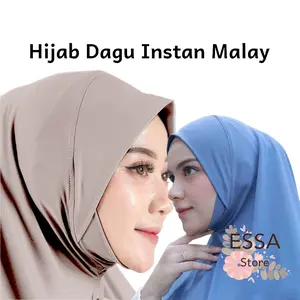 ESSA STORE Hijab Instan Dagu SIZE M Soft Pet Label Akrilik Part 2 Bergo Malaysia Terbaru Desain Modern Nyaman Bahan Spandex Jersey Panjang 60cm 65cm Variasi Warna Cantik Sporty untuk Muslim dan Sekolah