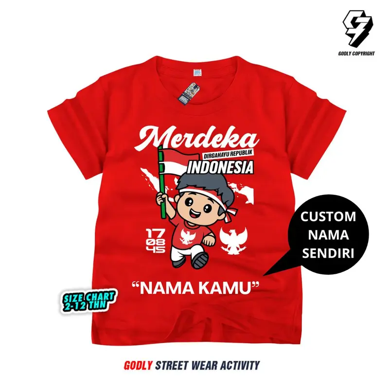 Baju Atasan Kaos Anak 17 Agustus Kemerdekaan INDONESIA Cod Bayar Ditempat Usia 1-12 Tahun FREE CUSTOM NAMA Bahan Katun Premium 5
