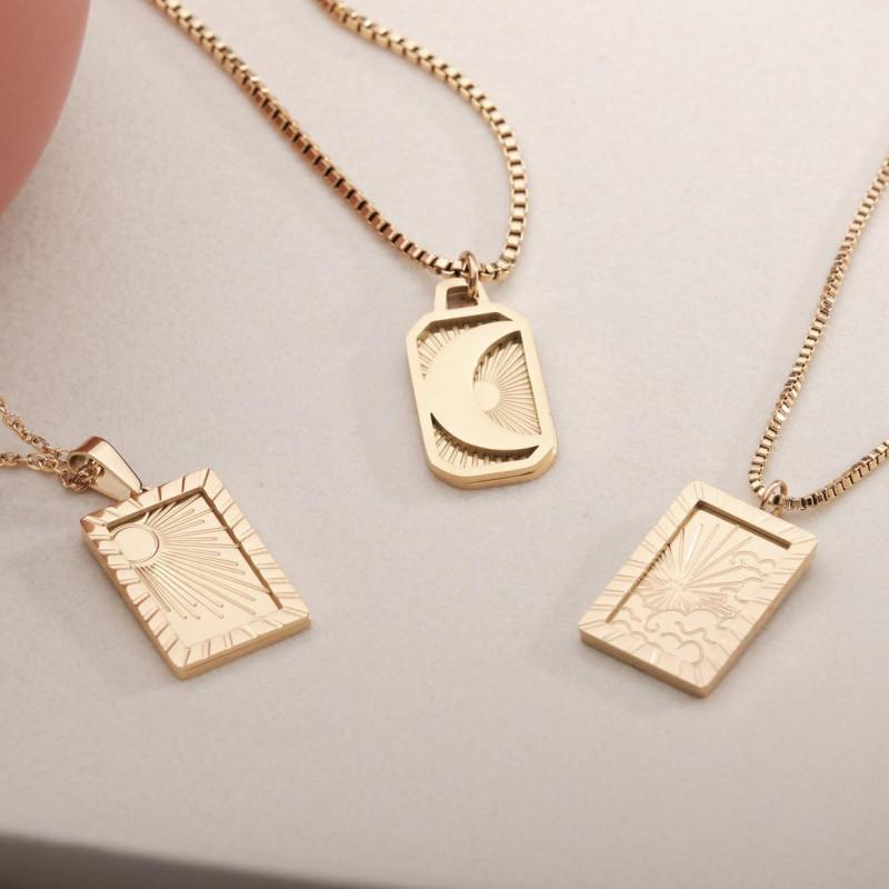 Product Introduction of Sun Moon Pendant Necklace, Unique Radial Stripe Design Jewelry, Minimalist Gift for Women 14