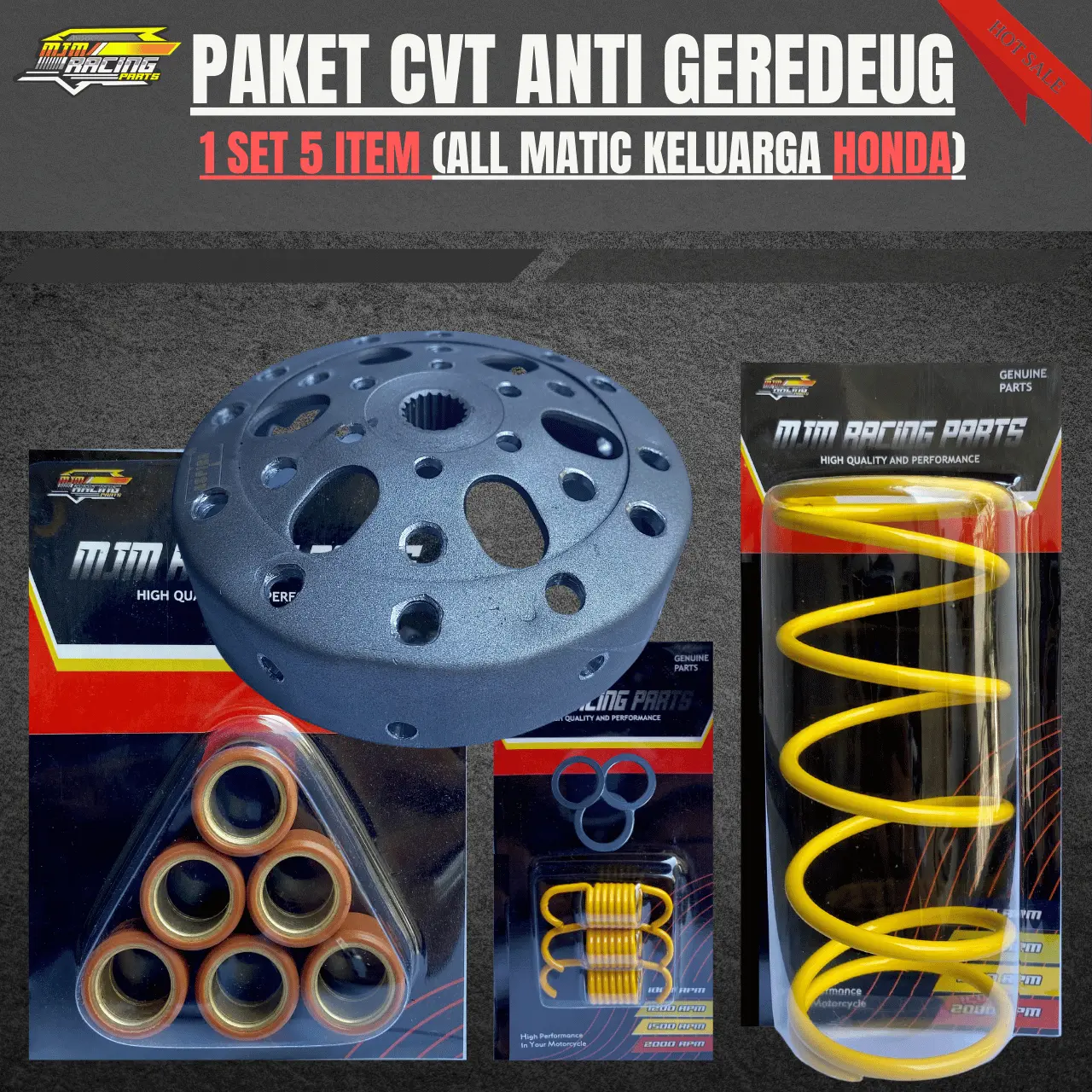 MJM04 Paket CVT Anti Geredeug (Honda All Matic) Full Upgrade Harian Kirian Roller Racing Sentri 1000-2000 RPM CVT Ring Pulley Premium Rumah Kopling Premium Ori Aspira Motorcycle