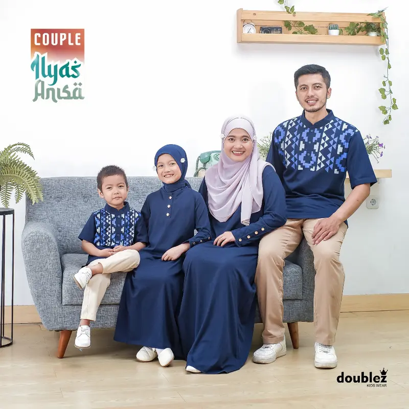 Family Set Kurta Ilyas dan Gamis Anisa by Double Z baju lebaran keluarga (NAVY, MAROON, BLACK) 0