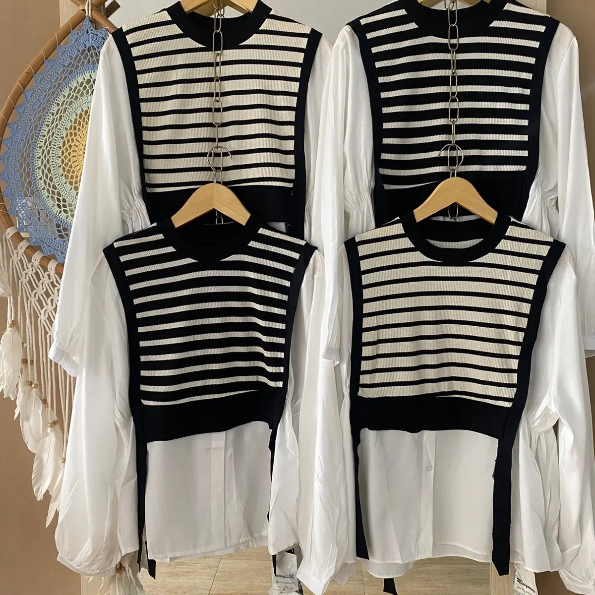 BLOUSE IMPORT BKK KATUN RAJUT HITAM PUTIH WANITA