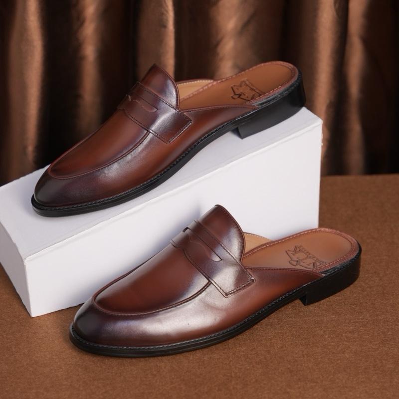 Sục nam penny màu nâu coffee chất liệu da bò nhập khẩu bảo hành 24 tháng đế gỗ phíp cao cấp Đồng DéP Cao Su