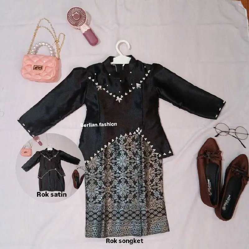 3 COD Termurah! Oneset anak melayu  baju dan rok songket dan rok satin perempuan cewek Malaysia look 1 sampai 13 tahun kurung pesta Baju setelan 5