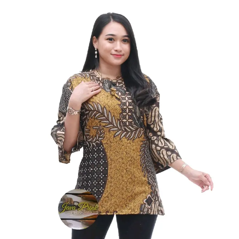 Atasan Batik Bluz Wanita, Motif Panjang Katun Baju Kerja anggun warna3 kara blouse viral keme ja simpel plus size 8