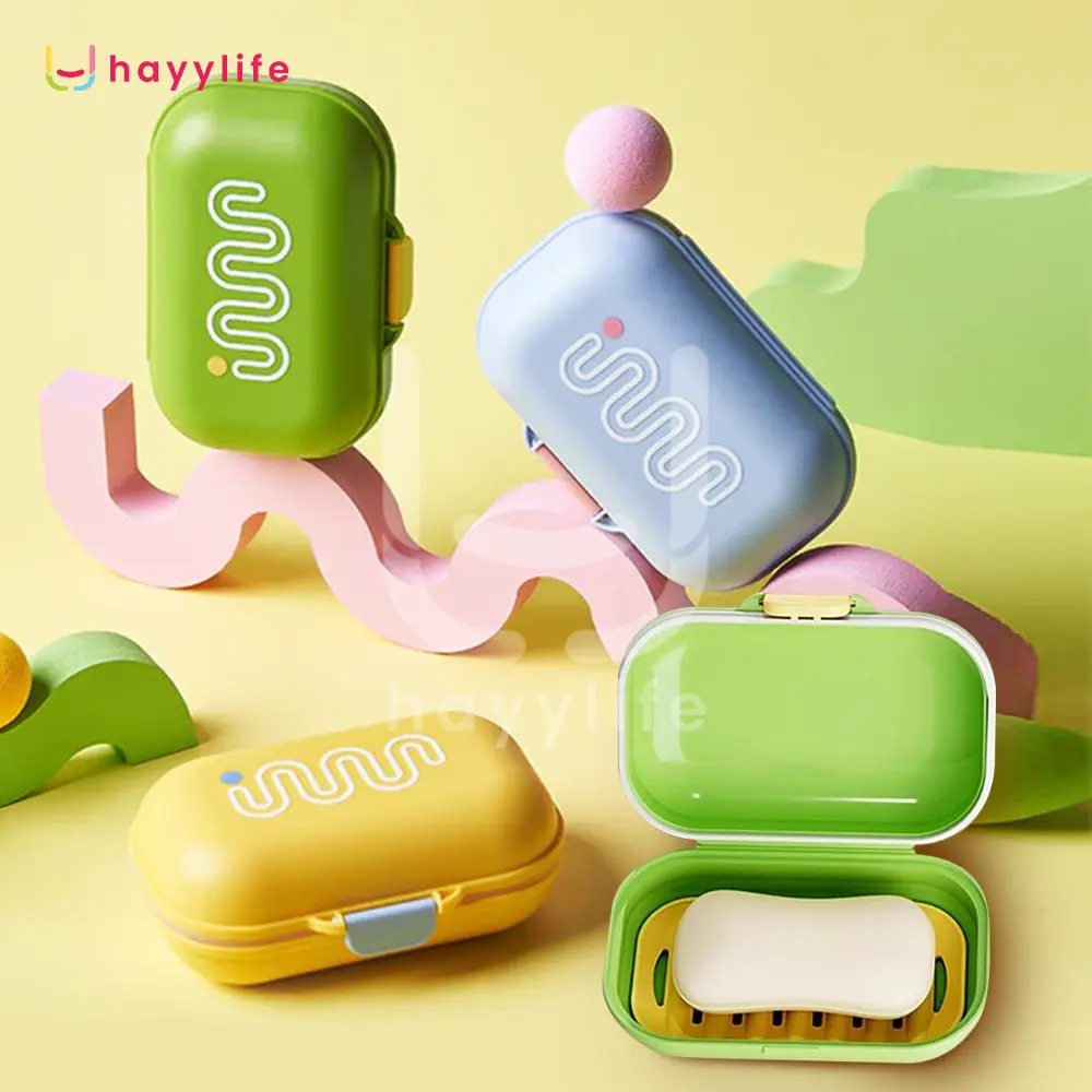 HAYYLIFE Tempat Sabun Batang Dengan Tirisan Travel Pop Color Travel Soap Box Anti Bocor Desain Estetik Portable HL-AGB450