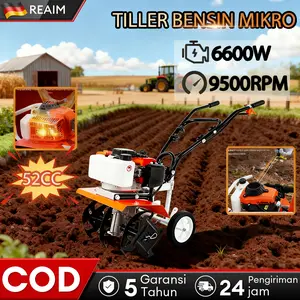 REAlM 【9500RPM 6600W】Mini Tiller Bensin Multifungsi - Mesin Pengolah TanahMikro [Aluminium Ringan] untuk Pertanian & Kebun Cocokuntuk Pembajakan, Parit & Reklamasi Lahan Mudah dinyalakan dan dioperasikan