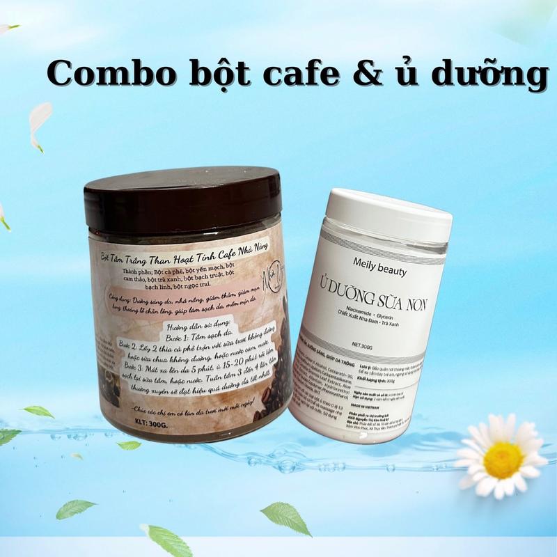 (Tặng bát dừa )Combo Ủ Dưỡng Sữa Non 300g với Niacinamide & Glycerin và Bột Cafe Than Hoạt Tính Dưỡng Ẩm Sáng Da