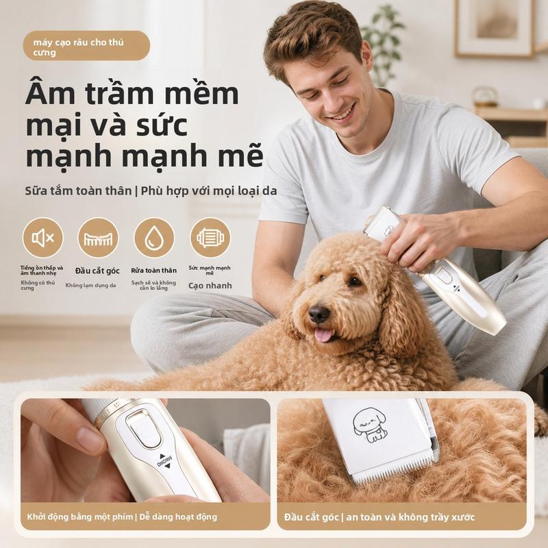 Máy cắt tỉa lông thú cưng chuyên nghiệp, máy cắt điện sạc lại không gây tiếng…