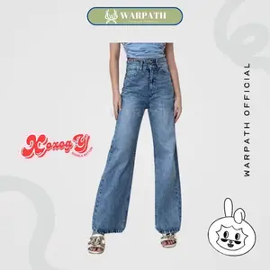 WARPATH - Highwaist Straight Kulot Jeans Wanita Panjang Light Blue Non Stretch Celana Jeans Cewek XOXOGY 8408