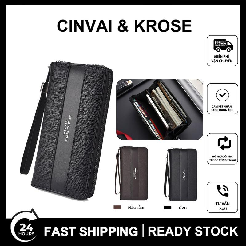 SHABILI Ví Nam, Ví Cầm Tay, Ví Dài, Túi Đựng Điện Thoại Di Động Sức Chứa Lớn, Có Ngăn Đựng Thẻ Căn Cước Và Thẻ Xe, Túi Có Khóa Kéo, Đa Năng, Tiện Lợi, Hình Chữ Nhật, Làm Bằng Da PU, Ví