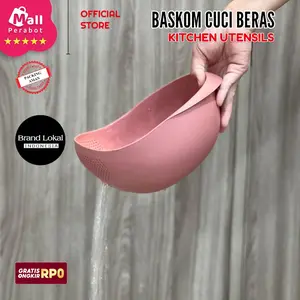Mall Perabot | Wadah Tempat Cuci Beras | Baskom Tirisan Pencuci Buah Sayuran | Saringan Kacang Kacangan Daging Mangkuk Bilas | Bowl Serbaguna Lubang Plastik Alat Biru Hijau Pink Ungu Putih Kitchenware