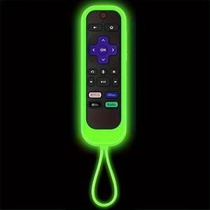 Funda de control remoto de silicona luminosa, 1 unidad protector de control remoto con cordón, compatible con Roku Express 4K + HD Premiere Streambar