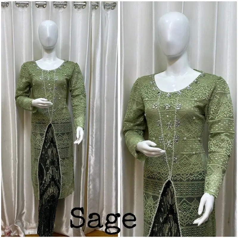 STELAN TUNIK KEBAYA MODERN BAHAN BROKAT LAPISAN PAYET MUTIARA-KEBAYA WANITA MODEL TERBARU ELIZA TERLARIS 2024-SATU SET BAJU KEBAYA MEWAH COCOK UNTUK PESTA KONDANGAN MEWAH DAN ELEGAN 7