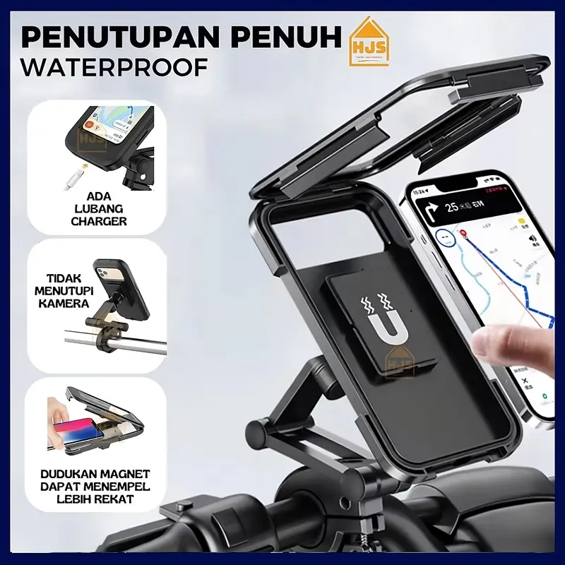 [HJS] Holder Hp Motor Waterproof Anti Air Kuat Kokoh Untuk Pemasangan Di Stang motor Handphone 0