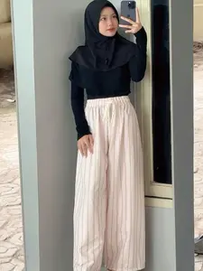 Everyday Pants - Stripe  Pants - Celana Kulot Salur -Hommy pants Celana Jumbo Wanita Motif salur Panjang Big Sizer