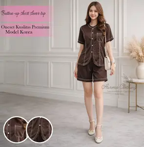 AC | DI KIRIM SETELAH LEBARAN [Pre-Order] One Set Diadra Setelan Knit Atasan Lengan Pendek Dan Celana Pendek Wanita Casual Simple