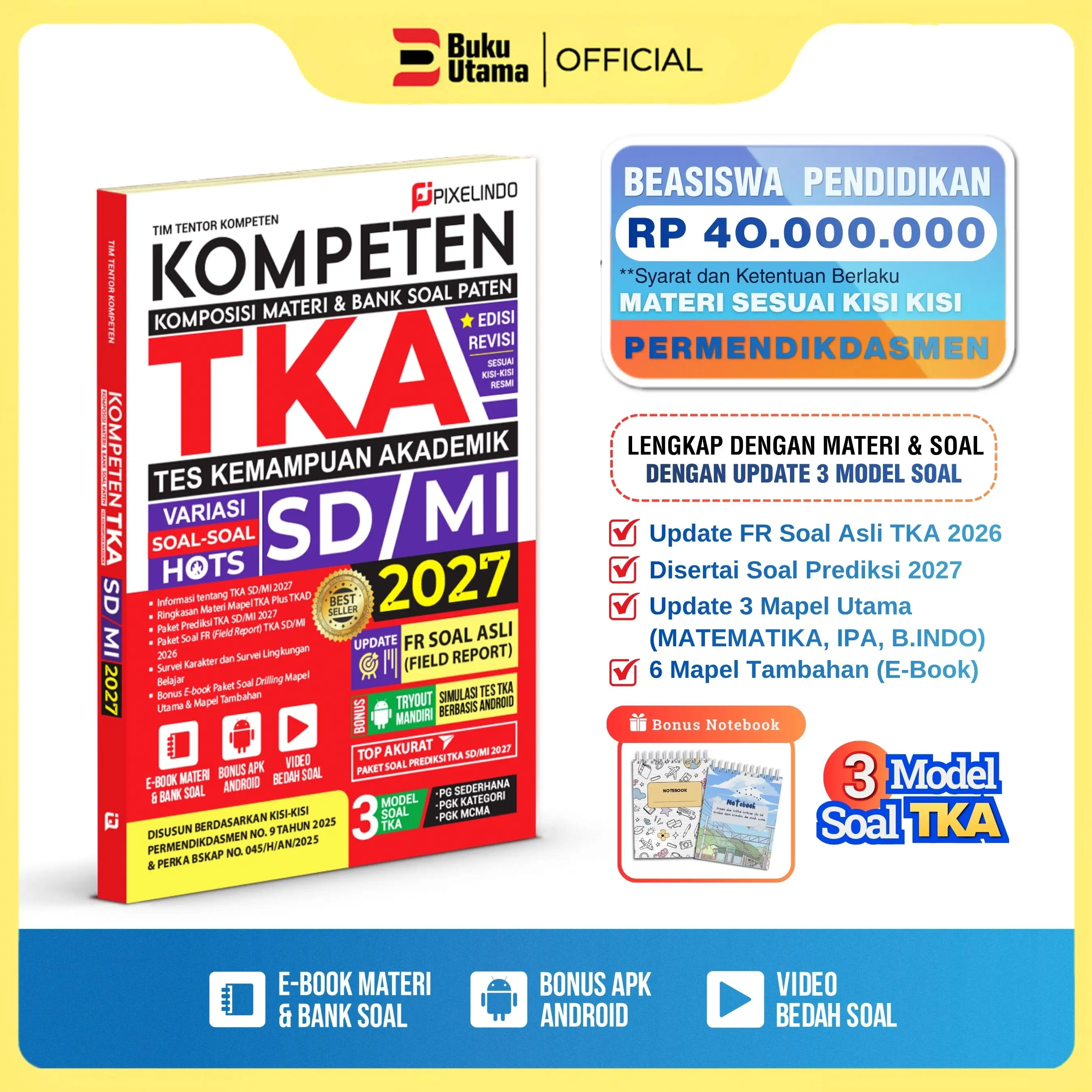 [READY STOCK] BUKU KOMPETEN TKA TES KEMAMPUAN AKADEMIK SD/MI TAHUN 2027 TERUPDATE (Dilengkapi Soal HOTS, Materi dan Kunci Jawaban Lengkap) Soft Cover