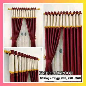Gorden Renda Poni Embos Polos 12 Ring Gold Warna Marron Desain Mewah Tirai Gorden Pony Kristal Premium Mewah Jendela Pintu Kain katun Embos Curtain