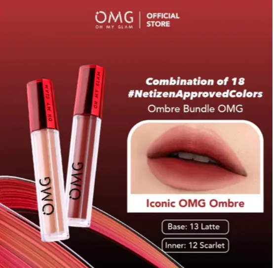 OMG-Paket Ombre Lips OMG Oh My Glam Matte Kiss Lipcream Isi 2 Pcs- Ombre Lips Ala Selebgram
