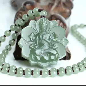 Liontin Bodhisattva Guanyin Akar Teratai, Liontin Giok Bodhisattva, Ornamen Giok Gaya Etnis untuk Ruang Siaran Langsung, Aksesori.