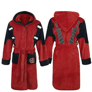 Movie Deadpool Bathrobe Adult Unisex Winter Warm Flannel Hooded