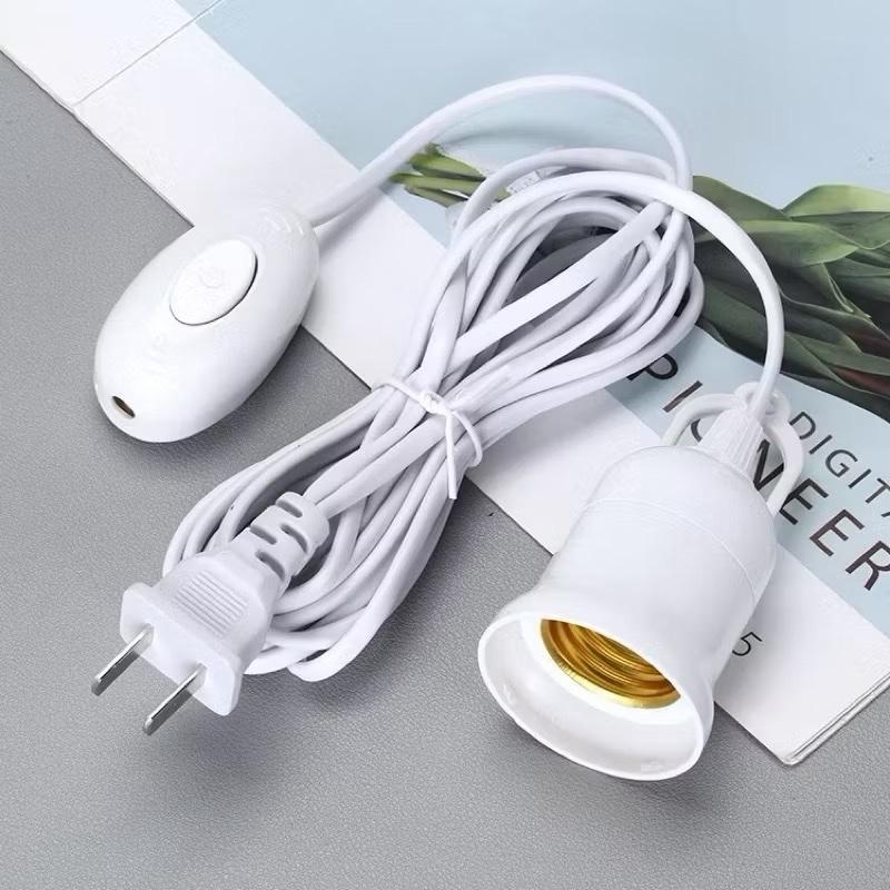 Đui đèn liền dây 5 mét E27 có móc treo công tắc liền phích cắm chống vỡ, Dây điện kèm đui chịu nhiệt chịu mưa
