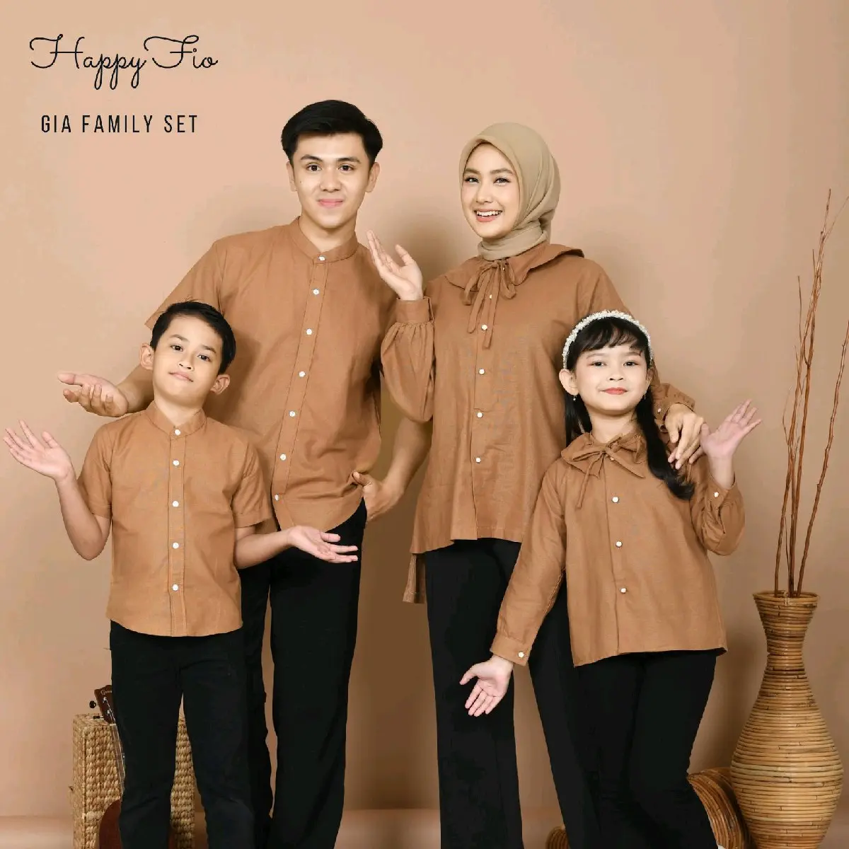 Happyfio Family Set Gia - Baju Kemeja Couple Keluarga - Sarimbit Series Warna Army dan Mocca