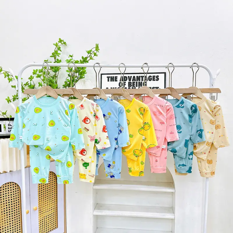 (KHÔNG CHỌN MÀU-Giao Ngẫu Nhiên) SET 4 Bộ Quần Áo Thun Lạnh Dài Tay (CAO DƯỚI 90cm) Cho Bé Trai, Bé Gái Từ 5-15kg