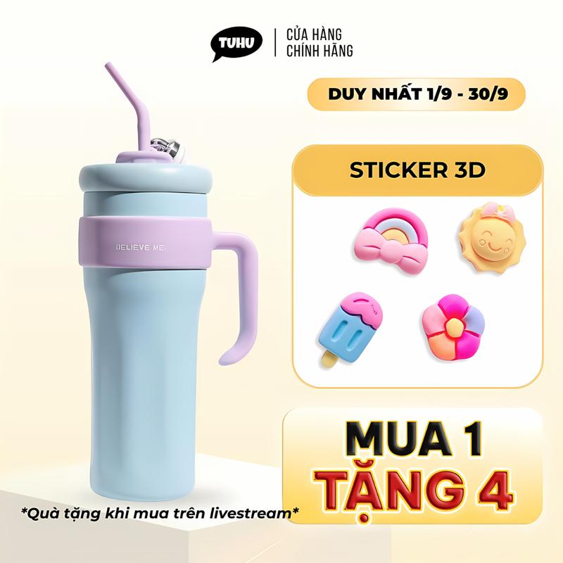 Ly giữ nhiệt khắc tên Believe Me 1250ml, cốc nước giữ nóng lạnh inox 316 có tay cầm – TUHUHOUSE
