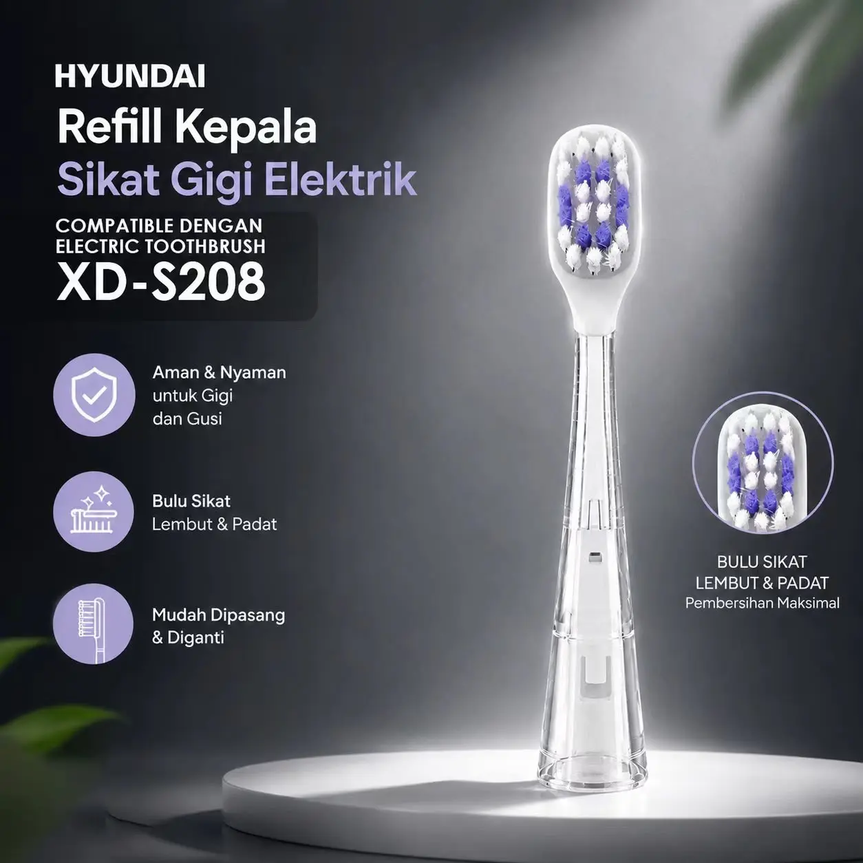 A-Refill Kepala Sikat Gigi Elektrik Hyundai  | Bulu Sikat Lembut, Padat, Mudah Dipasang, Aman untuk Gigi & Gusi