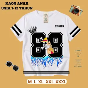 KAOS T-SHIRT ANAK BASEBALL KOMBINASI ANIME ONE PIECE SABLON KATUN COMBED 30s USIA 1-12 TAHUN Distro Cotton
