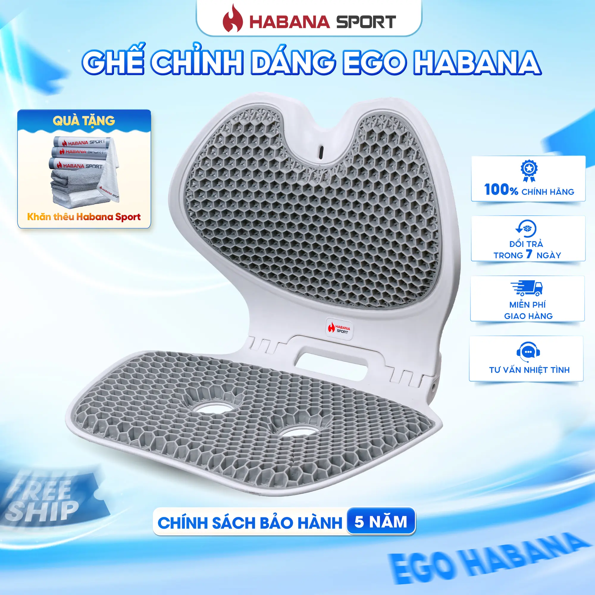 Ghế Chỉnh Dáng EGO HABANA - Ghế Công Thái Học Điều Chỉnh Tư Thế Ngồi, Giảm Áp Lực, Tuần Hoàn Máu