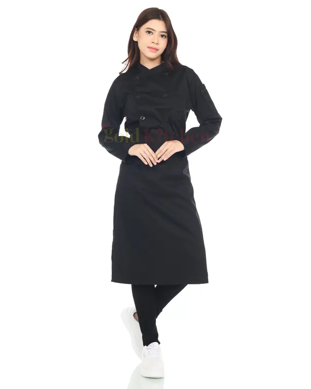 Baju Koki Chef Jacket Seragam Kerja Pria Wanita Lengan Panjang Pendek Model Mandarin Bahan Drill Merk Gold Kitchen Hitam Safety Bordir 3
