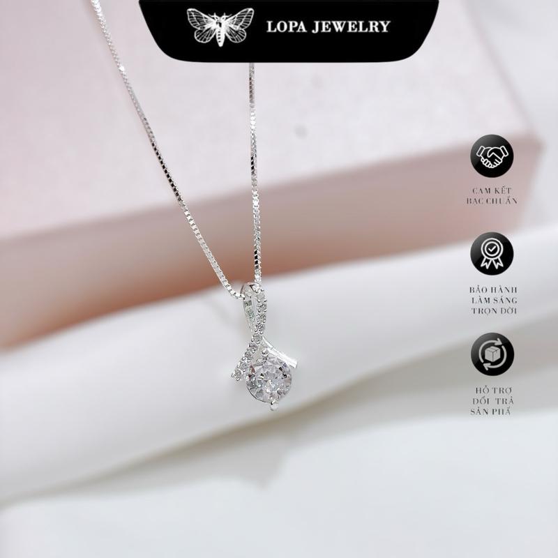 [Full box ] Dây chuyền LoPa bạc ta dây trơn đá đuôi chéo dáng nhẹ nhàng