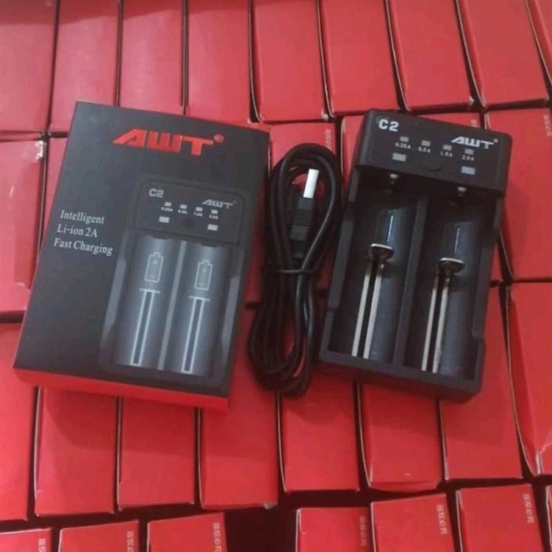Charger Desktop Baterai USB AWT 2 Slot C2 18650 2