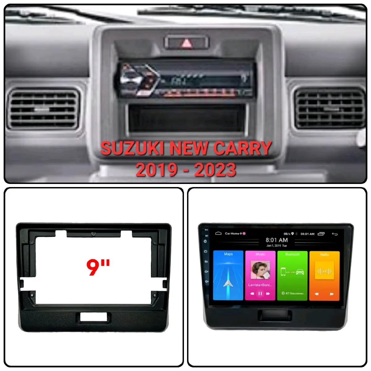Frame Head Unit Double Din Android Suzuki New Carry 9" inch 2019 - 2023