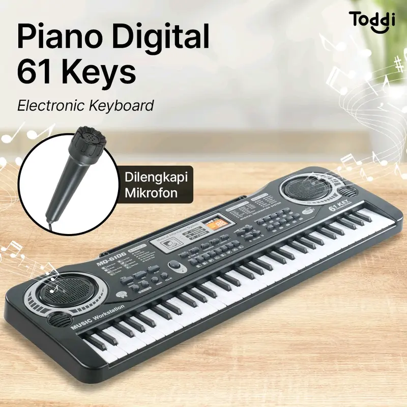 Keyboard Mini Toddi Organ Piano Digital Electronic 61 Tuts - MQ-61061 dengan Mikrofon dan Kabel Daya USB - Plastik 0