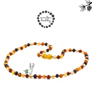 Amber Buddy | XB54M Kalung & Gelang Amber Dewasa Multicolour Brown Glossy - 45cm, 16cm & 18cm