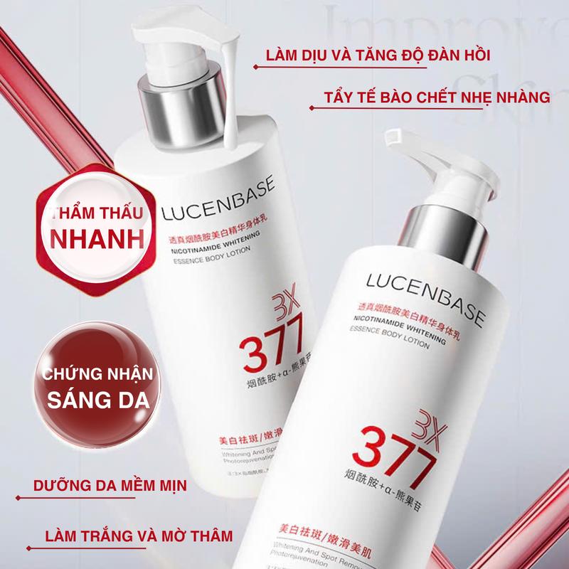  Lucenbase Sữa Dưỡng Thể mới 3X 377 Whitening And Spot Removal Với Nicotinamide & Kojic Acid Cho Da Sáng Mịn 