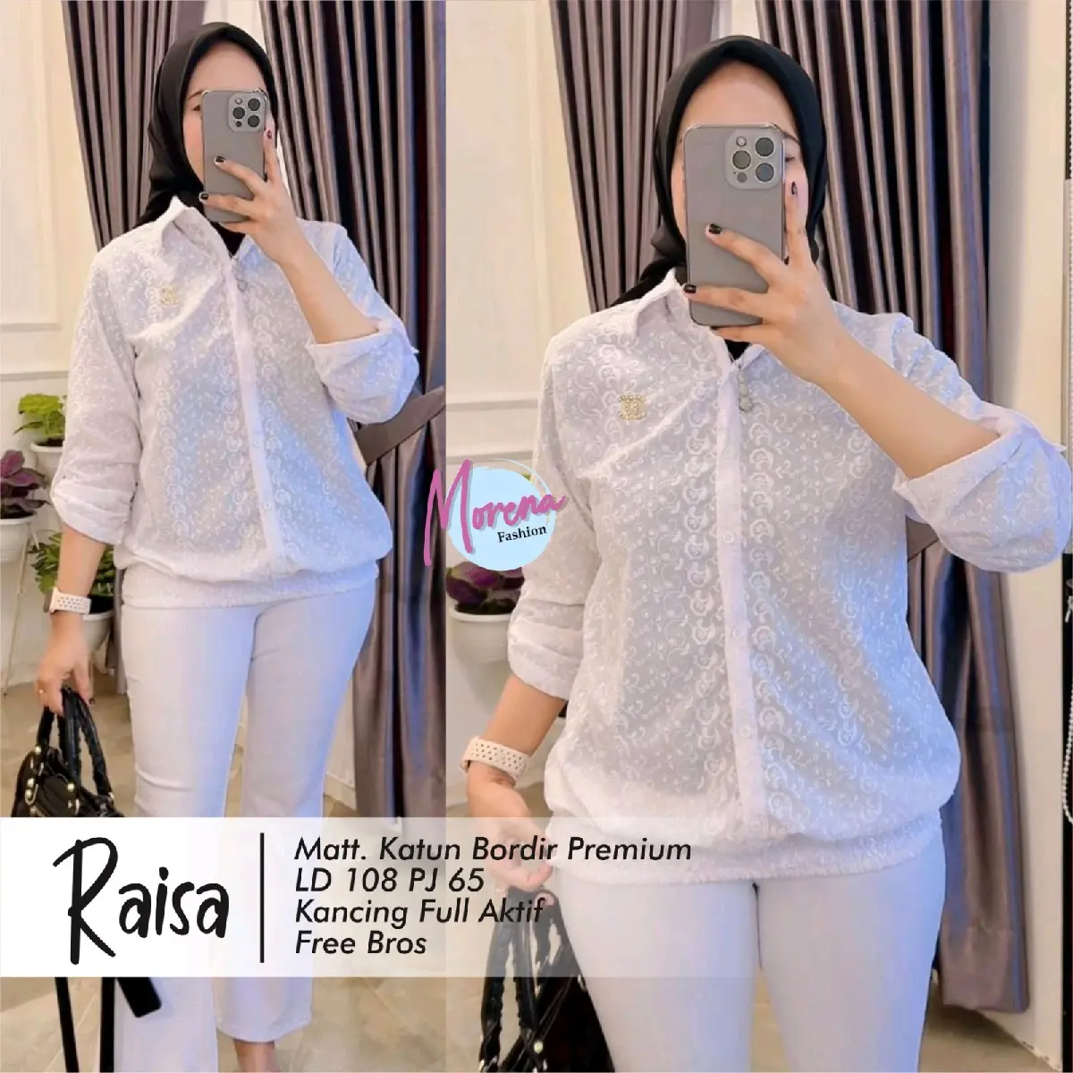(BONUS BROSS) - Raisa blus polos putih bordir Wanita Atasan Top Cewek