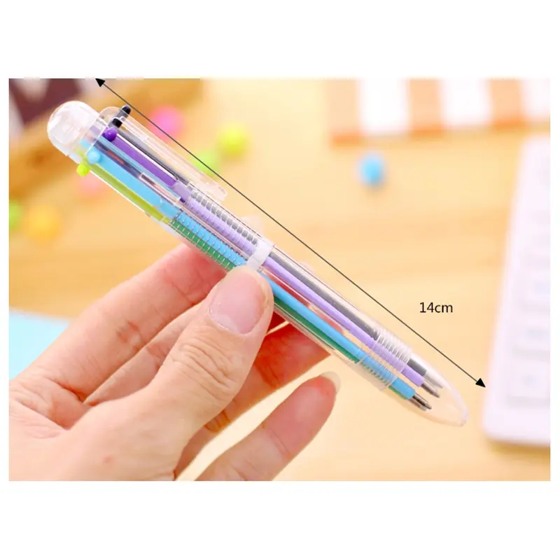 Bút Bi Nhiều Màu Trong 1, 6 Màu, Vỏ Trong Suốt, Bấm, Văn Phòng Phẩm, HML, Hàng Mới Về 3