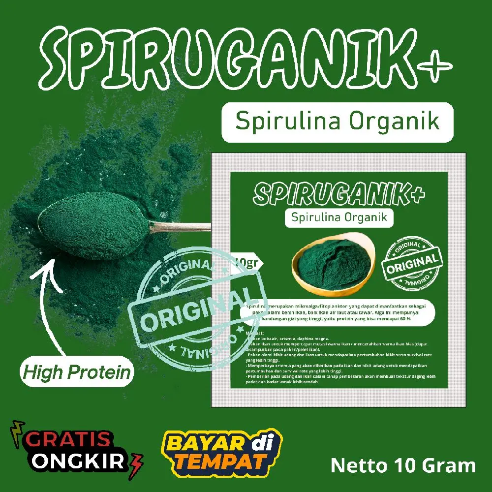 spiruganik 10gr spirulina powder vitamin ikan pakan ikan burayak ikan hias ikan cupang guppy discus