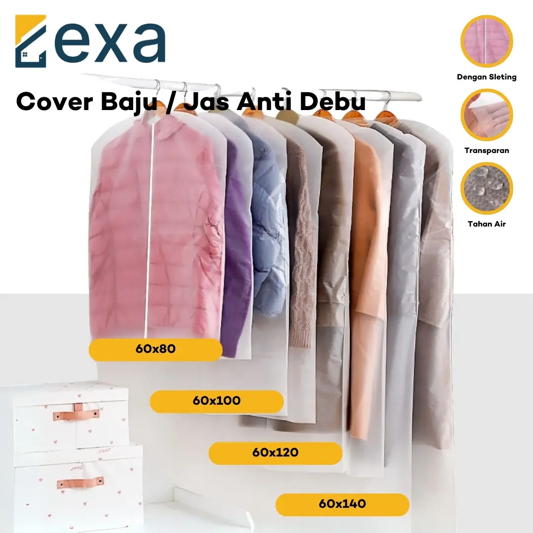 Clothes Cover / Cover Baju Resleting Anti Debu Penutup Gantungan Baju Sarung Pelindung Pakaian Jas Gaun Gantung Transparan