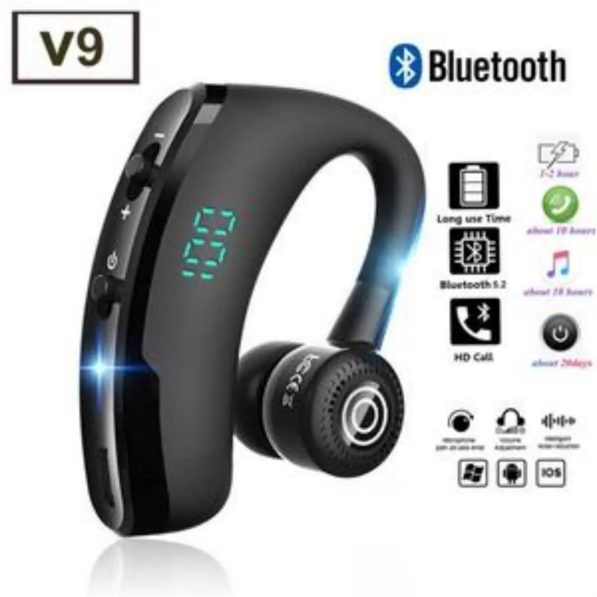 Tai Nghe Bluetooth, V9 tws, Tai Nghe Trong Tai, Có Mic, Tai Nghe Bluetooth Không Dây, Âm Thanh Nổi, Giảm Tiếng Ồn, Điều Khiển Bằng Giọng Nói, Rảnh Tay, Thích Hợp Cho Thể Thao Và Âm Nhạc, Tai Nghe
